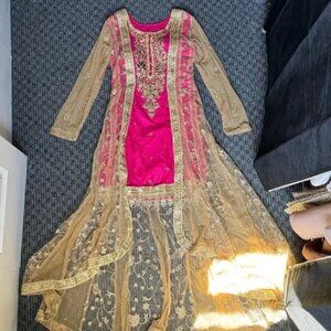 Pink Gold Anarkali Indian wedding wear salwar suit